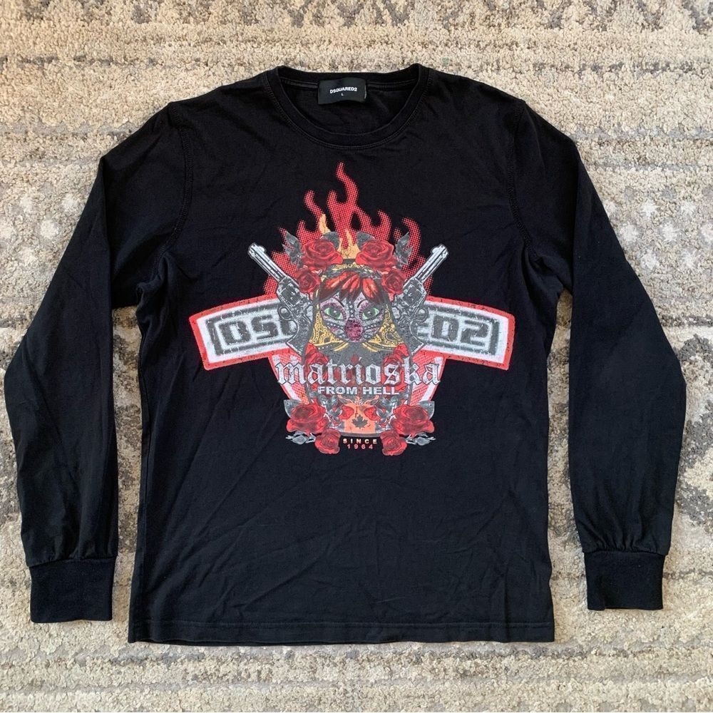 DSQUARED2 Black Matrioska From Hell Long Sleeve Shirt Large
